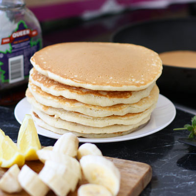 Traditional American-style pancakes.