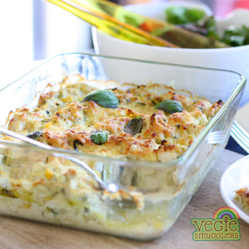 Gluten-free chicken pesto bake